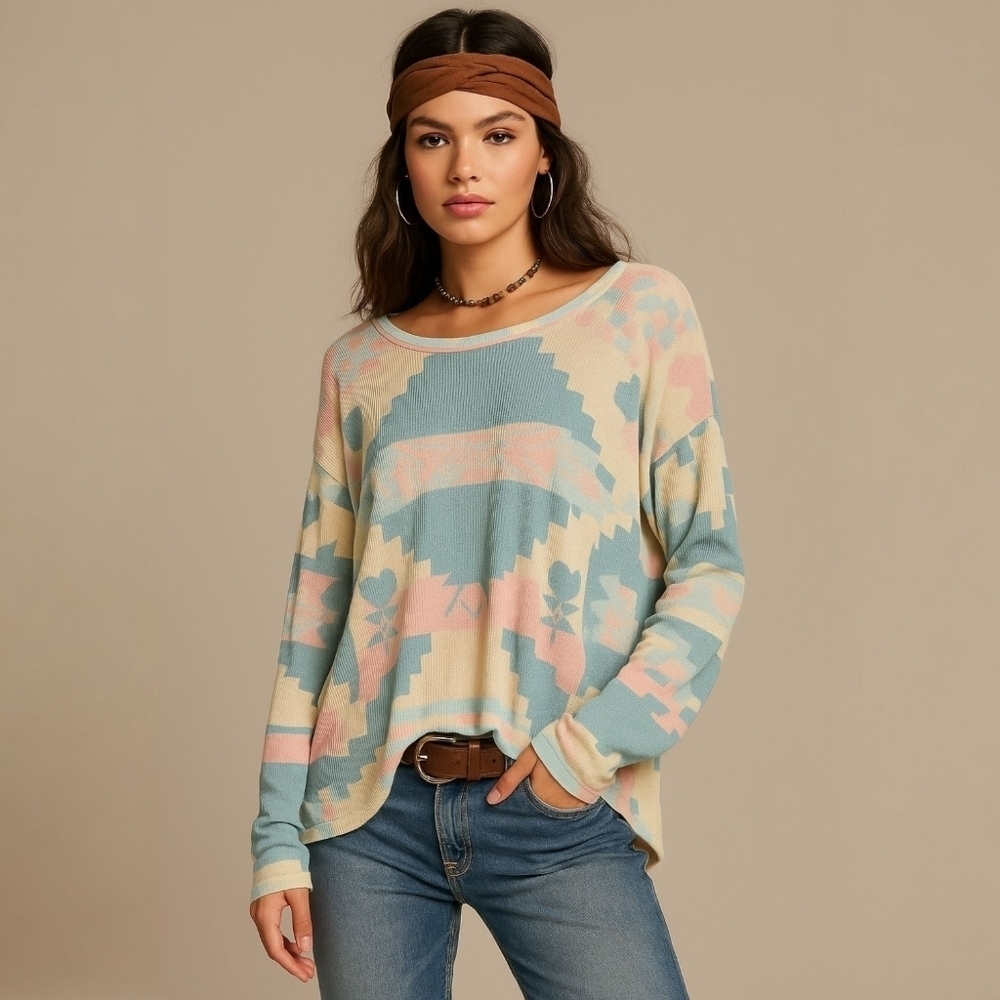 Wildfox Southwestern Print Long Sleeve Top - XS
